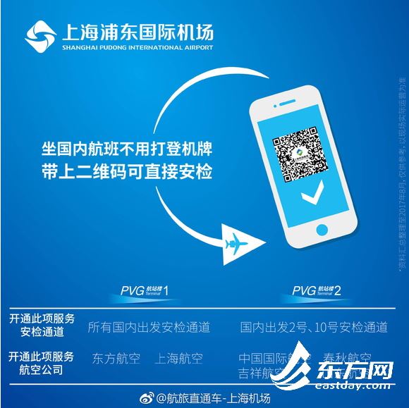 国内航班不用登机牌 上海机场可扫二维码过安检