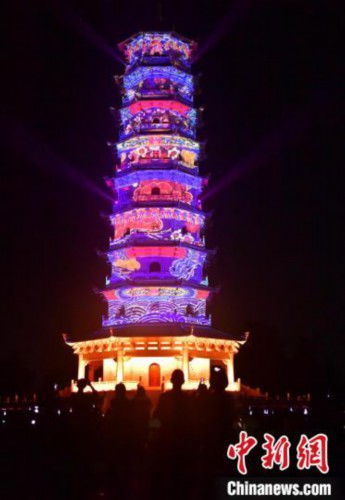 平安塔3D灯光秀点亮“妈祖故里”福建湄洲岛