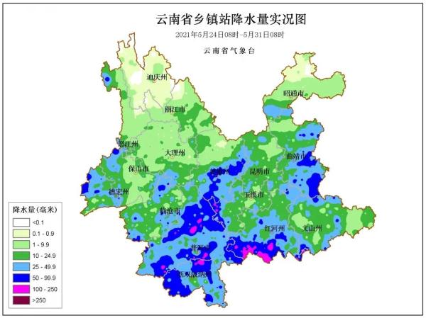 6月第1个周，云南大部地区多降雨天气