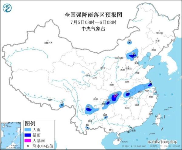 暴雨蓝色预警：湖北重庆等地局地有大暴雨
