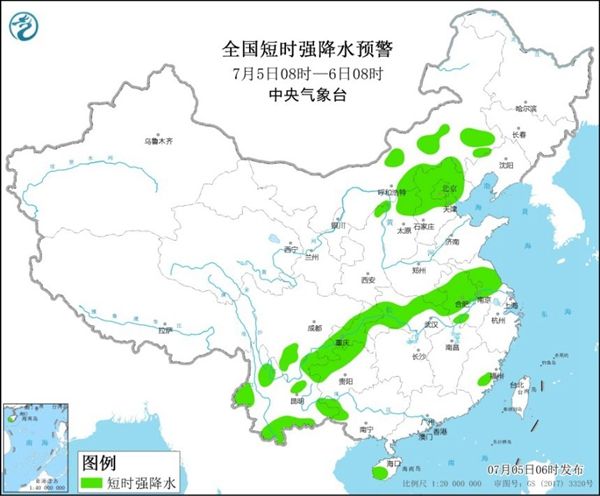 强对流天气蓝色预警：北京内蒙古等8省市区将有雷暴大风或冰雹