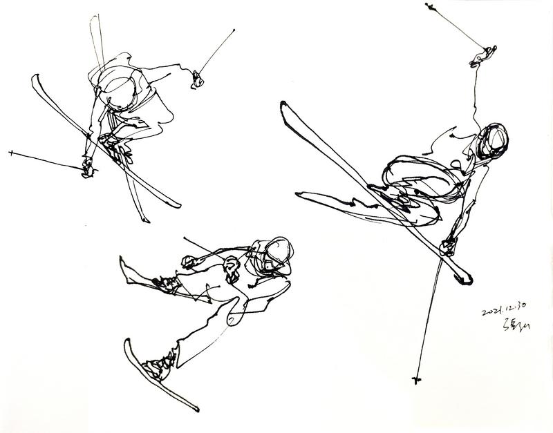谷爱凌滑雪手绘图片
