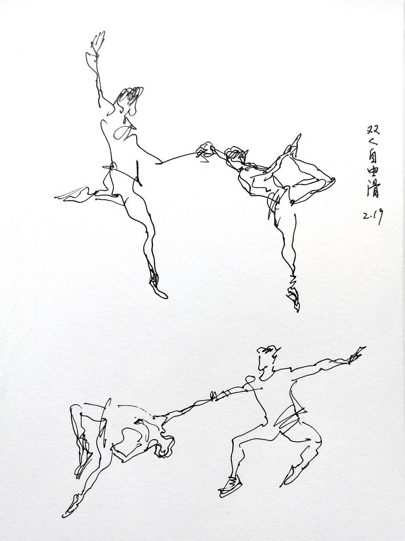 美院教授用速写定格谷爱凌的惊天一跳, 展现冬奥之美!