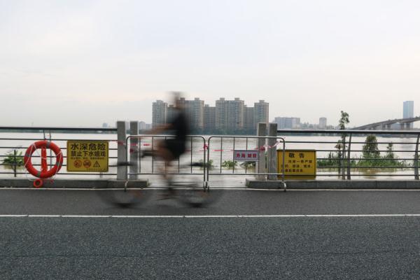 广东江门水位上涨 部分区域被淹