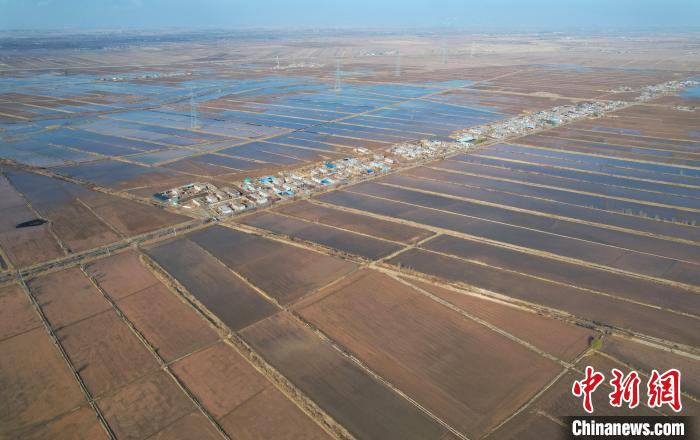 宁夏引黄灌区冬灌有序展开 11月13日,记者航拍宁夏石嘴山市平罗县通伏乡农田冬灌。 于晶 摄