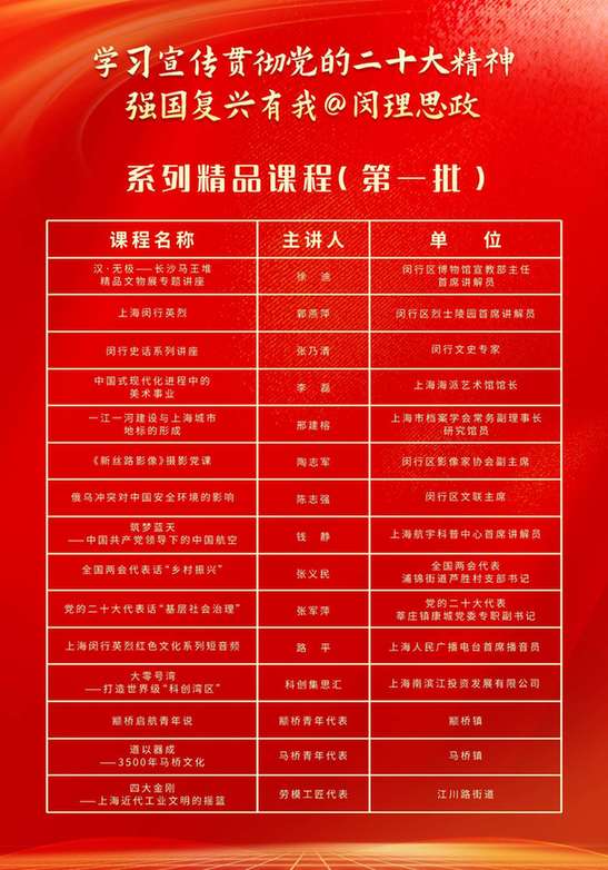 上海闵行区“闵理思政”精品课程发布 市民“按需点单” 金牌讲师“精准配送”