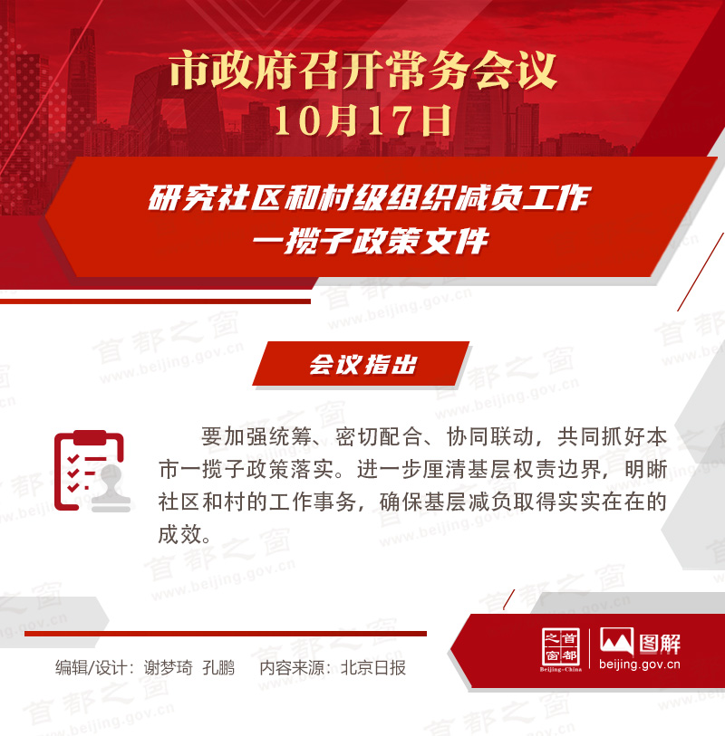 北京市政府常务会议图解：研究社区和村级组织减负工作一揽子政策文件