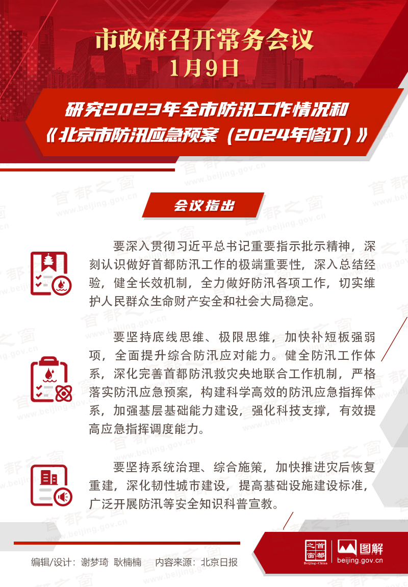 北京市政府常务会议图解：研究2023年全市防汛工作情况和《北京市防汛应急预案（2024年修订）》