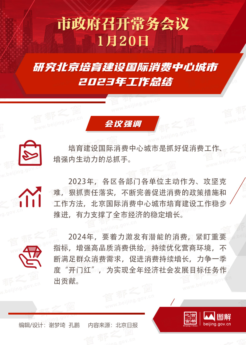市政府常务会议图解：研究北京培育建设国际消费中心城市2023年工作总结