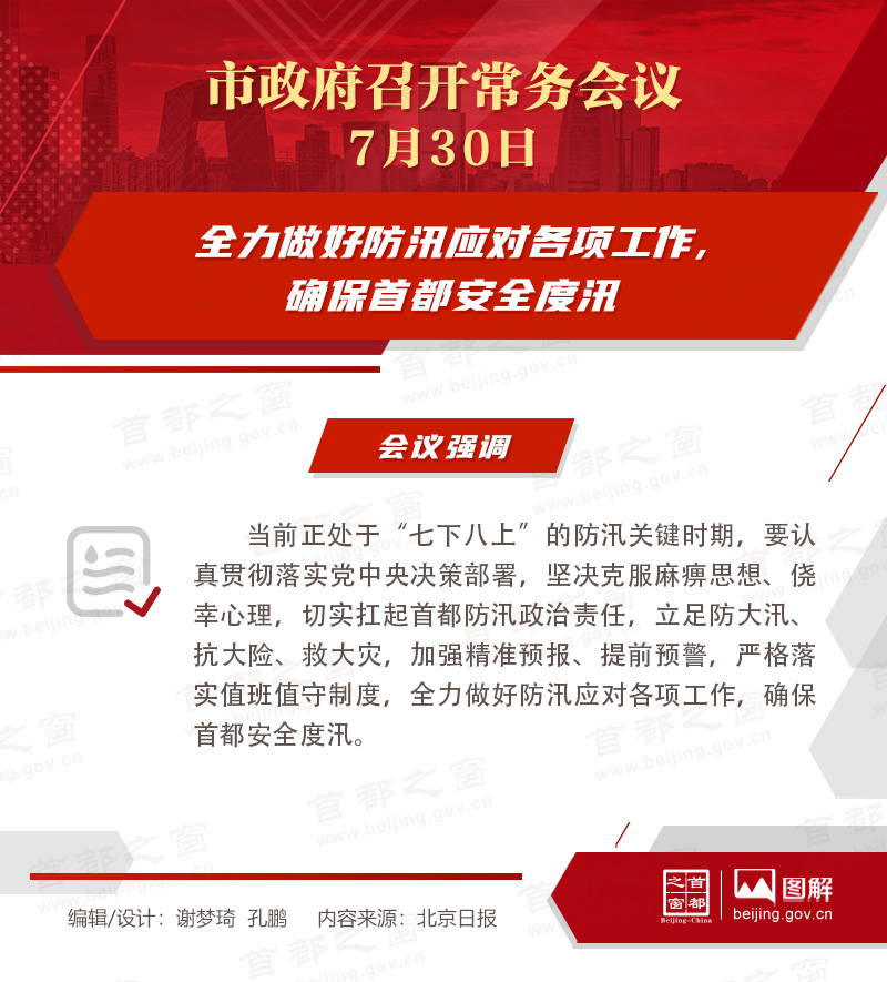 市政府常务会议图解：全力做好防汛应对各项工作，确保首都安全度汛