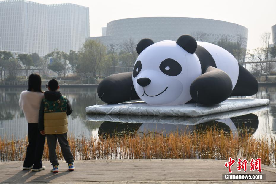 成都：大熊猫充气装置亮相新川之心公园