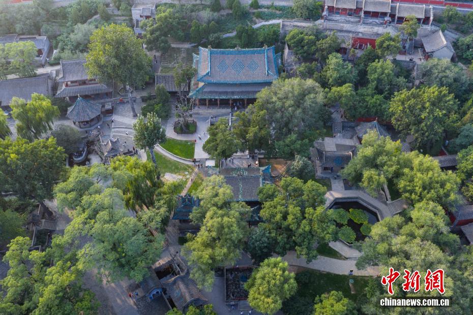 航拍山西晋祠风景