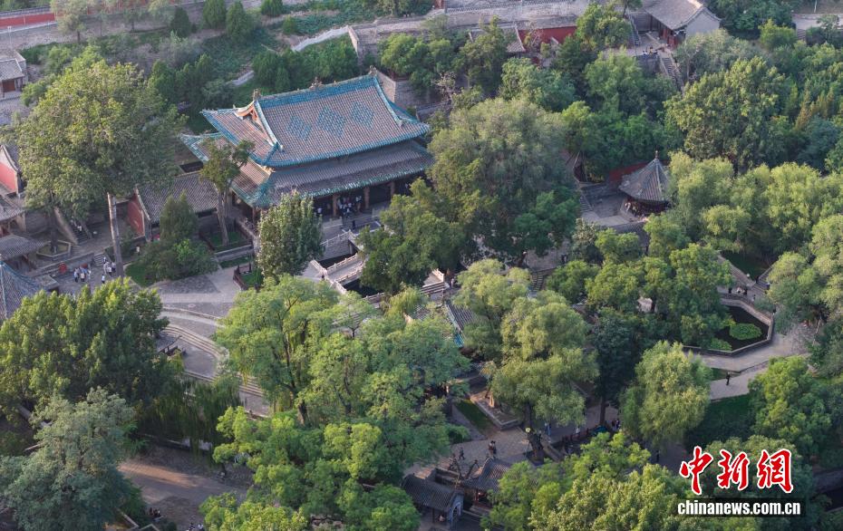 航拍山西晋祠风景