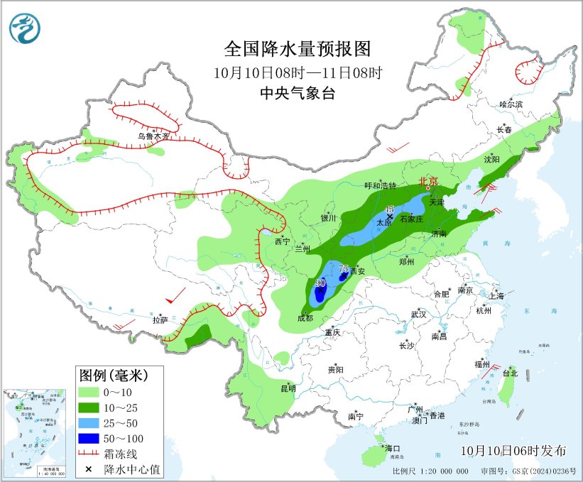 四川盆地北部至华北等地多降雨 江南大部华南北部仍有高温天气