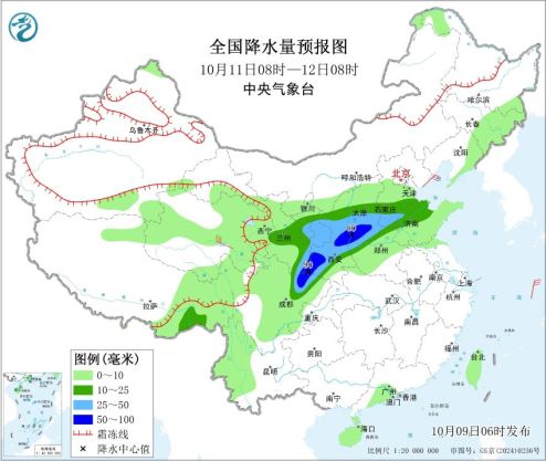 10日至13日四川盆地北部至华北等地有降雨过程