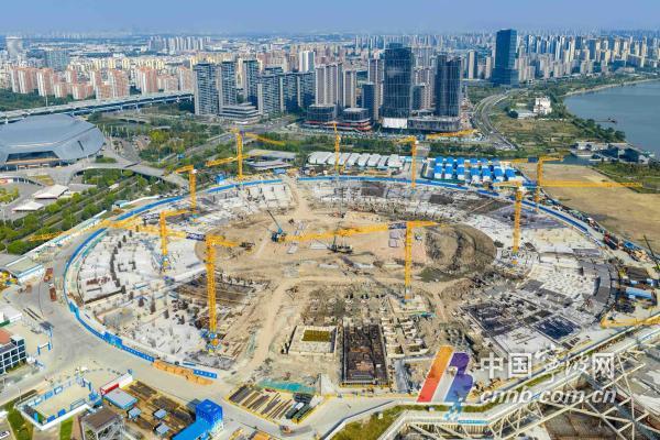 宁波奥体中心二期主体育场建设正酣