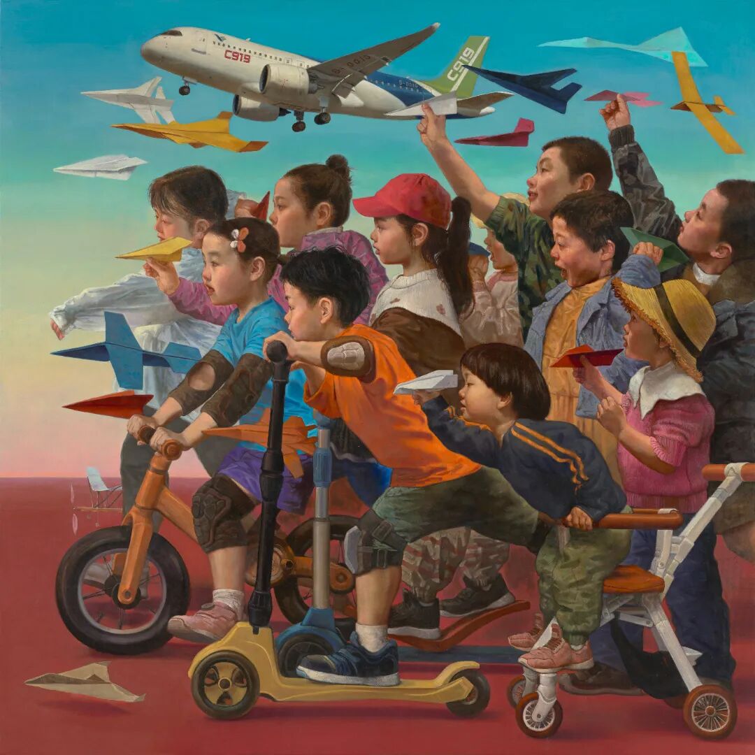 十四艺节 | 重庆61件作品入选全国三大展览 陈彦百《飞梦同行》180x180cm 布面油画 2024年.jpg