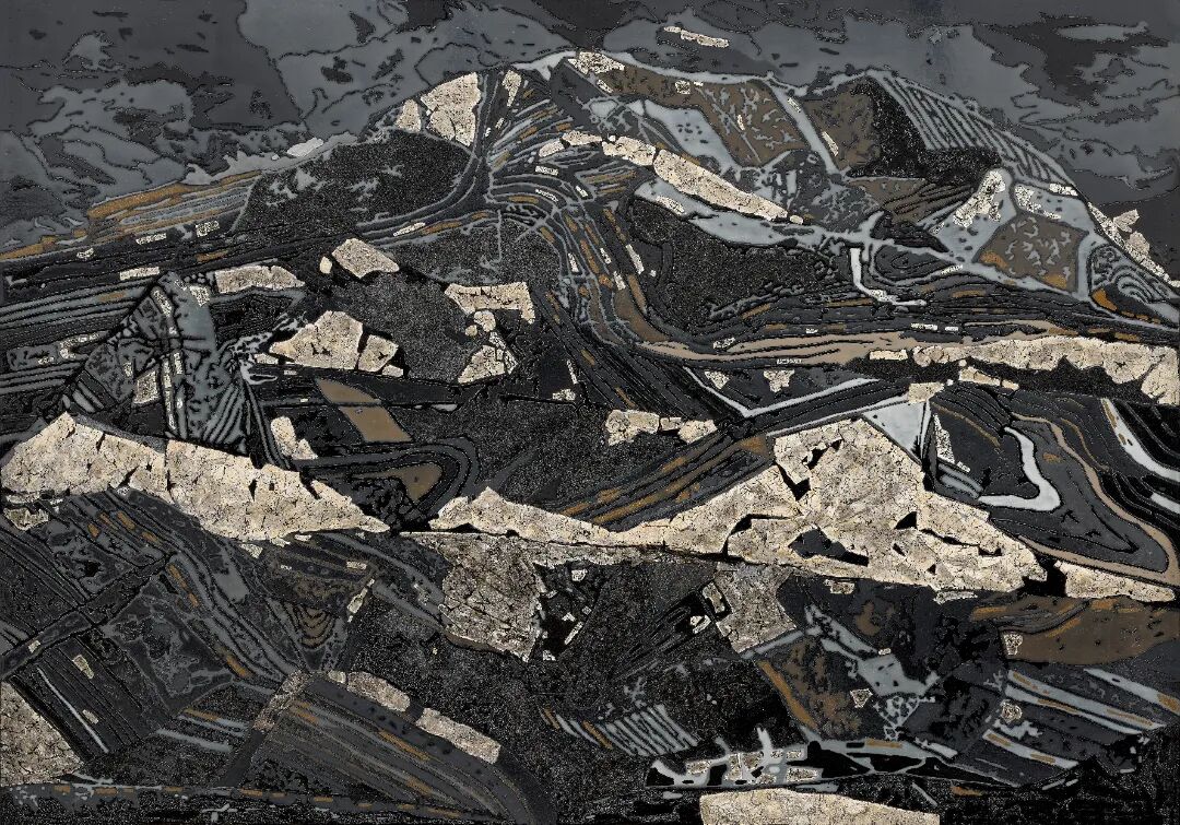 十四艺节 | 重庆61件作品入选全国三大展览 陈思宇《远山》105x150cm 综合材料(木板、大漆、蛋壳、砂) 2024年.jpg