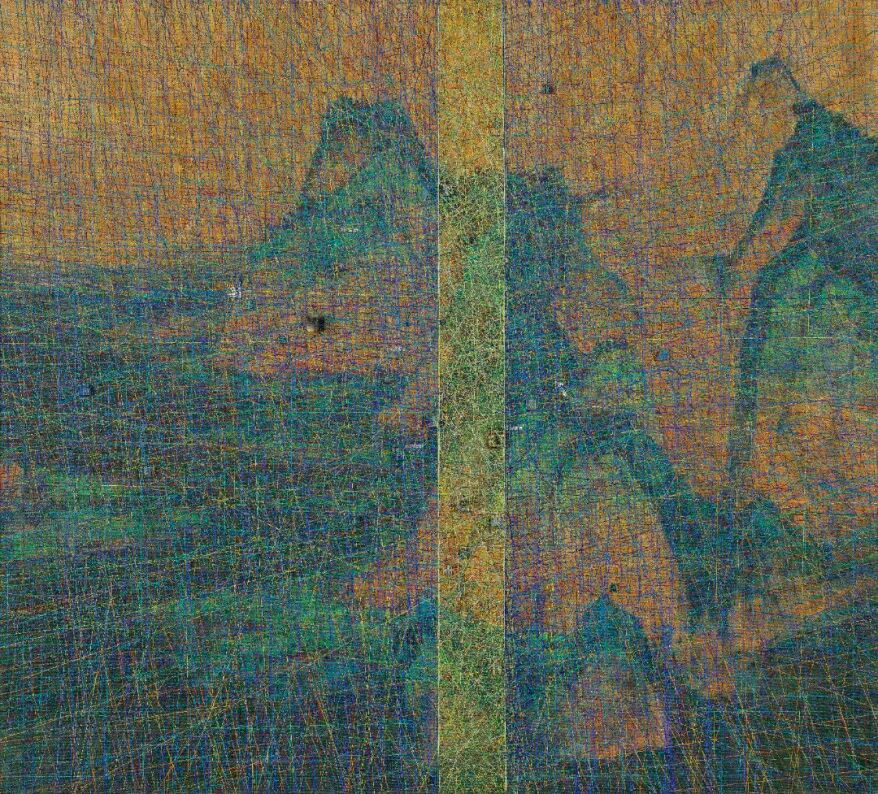 十四艺节 | 重庆61件作品入选全国三大展览 彭洪兵《国粹之六·青绿家园》 180x200cm综合材料(丙烯、金属线、芯片、纸) 2025年.jpg