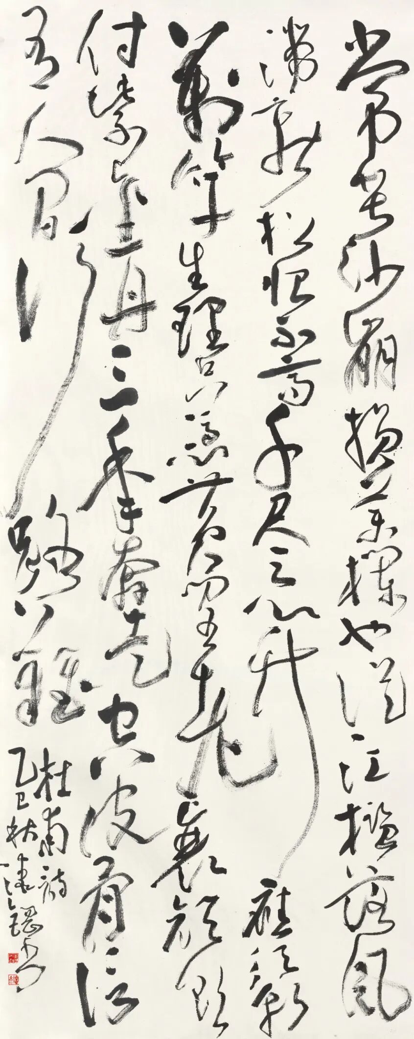 十四艺节 | 重庆61件作品入选全国三大展览 漆钢 杜甫《将赴成都草堂途中有作先寄严郑公五首·其四》 366cmx146cm2025年.jpg