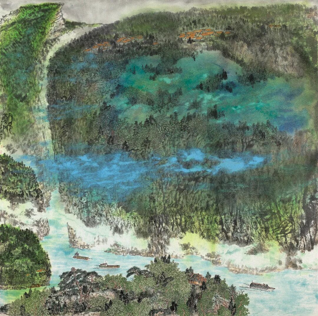 十四艺节 | 重庆61件作品入选全国三大展览 王发荣 《又见夔门》150x150cm 中国画 2024年.jpg