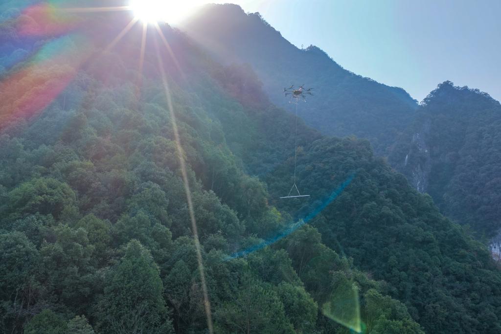 重庆：科技助力山区电网建设 大山峡谷秒变“坦途”