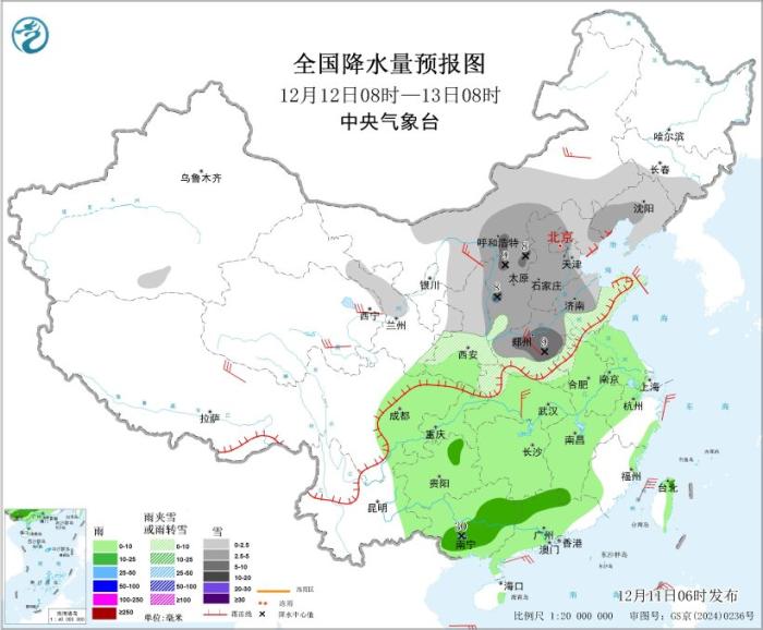 寒潮继续影响我国大部地区 华北、黄淮等地有大范围雨雪