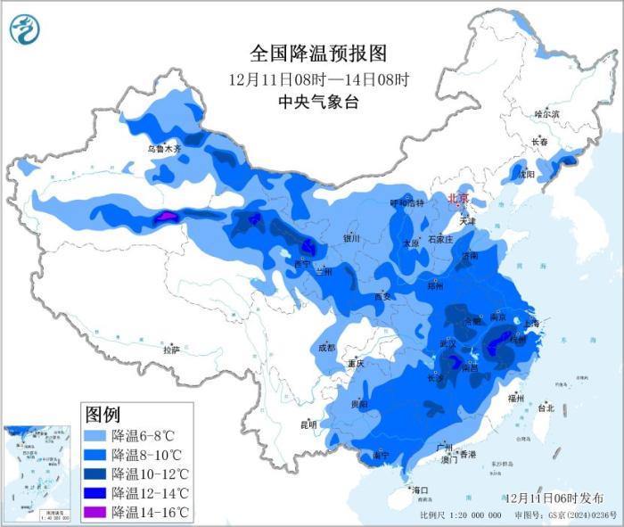 寒潮继续影响我国大部地区 华北、黄淮等地有大范围雨雪