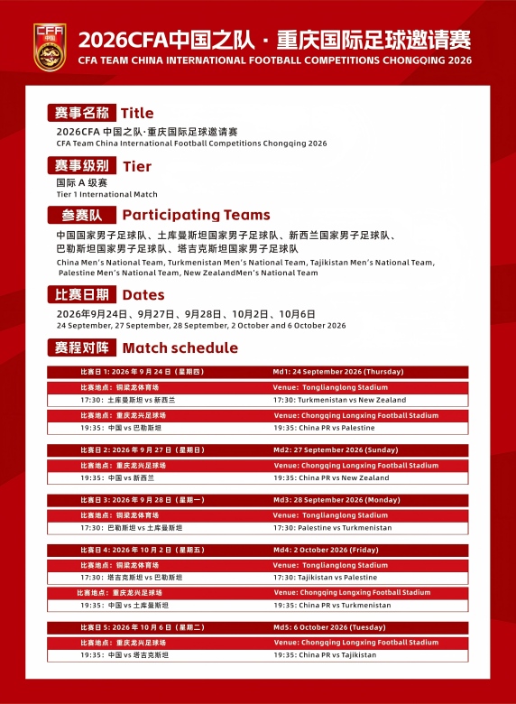 备战亚洲杯 国足金秋赴渝出战国际足球邀请赛