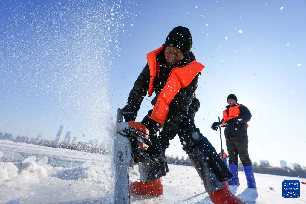 哈尔滨：采冰江上